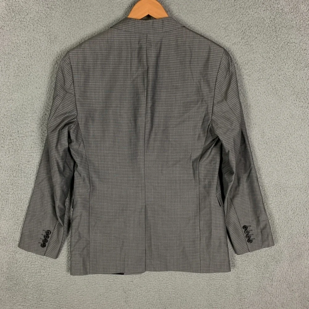 Theory Chambers Blazer 40L Gray Gingham Slim‎ Tailored Wool Sport Coat Jacket